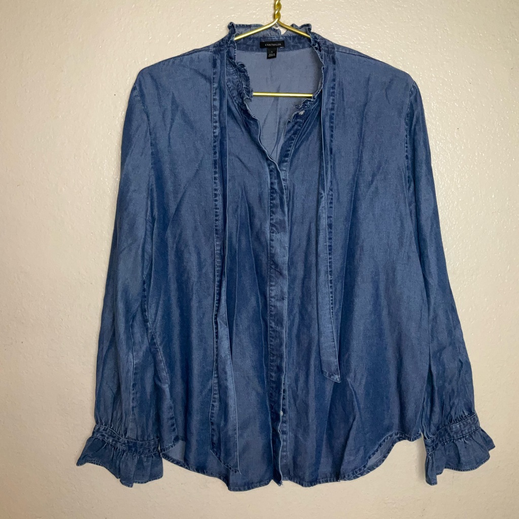 Ann Taylor Ruffle Tie-Neck Shirt In Lyocell